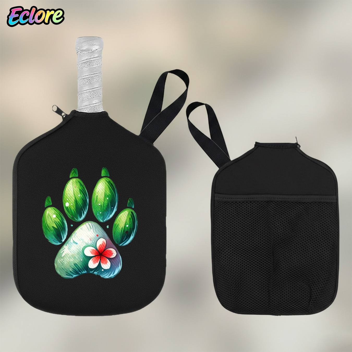 Table Tennis Table - Green Watercolor Paw Print Paddle Cover,